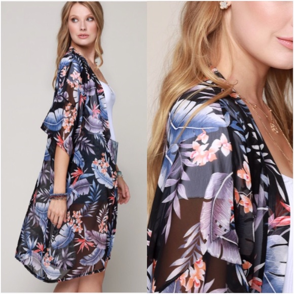 Accessories - Chiffon Tropical Kimono Cardi Wrap Coverup O/S